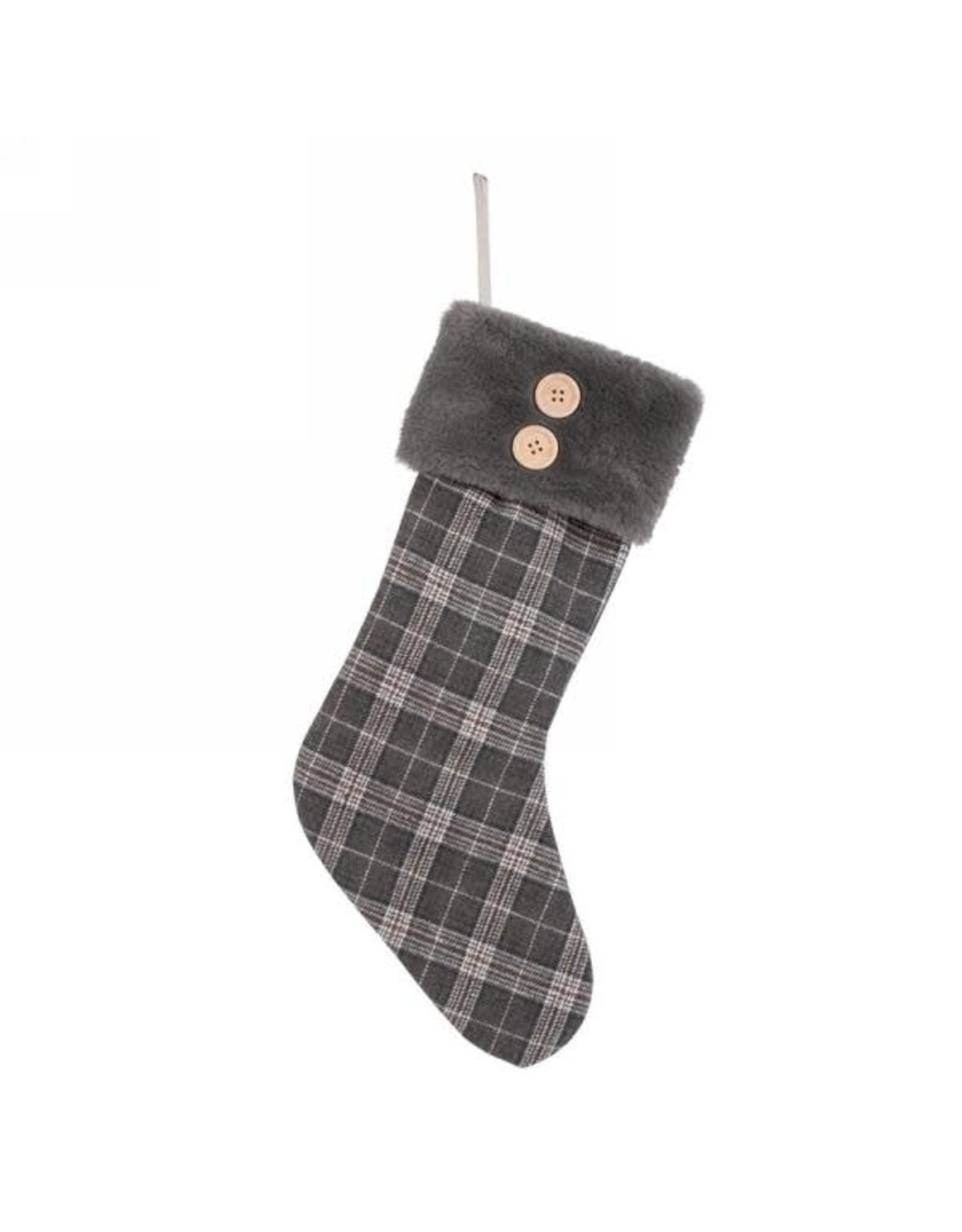 Grey plaid stocking with faux fur