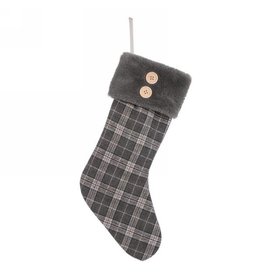 Grey plaid stocking with faux fur