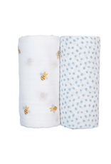 Cotton Muslin Swaddles 2-PK - Bees & Blue Dots