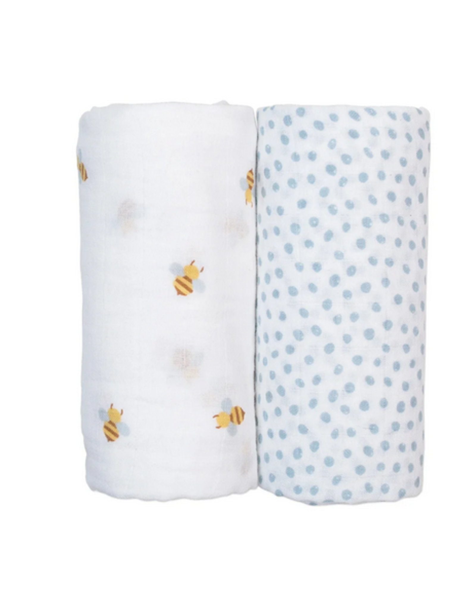 Cotton Muslin Swaddles 2-PK - Bees & Blue Dots