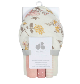 Just Born 4-Piece Baby Girls Vintage Floral Hooded Towel and Washcloth