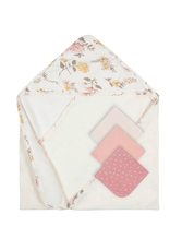 Just Born 4-Piece Baby Girls Vintage Floral Hooded Towel and Washcloth