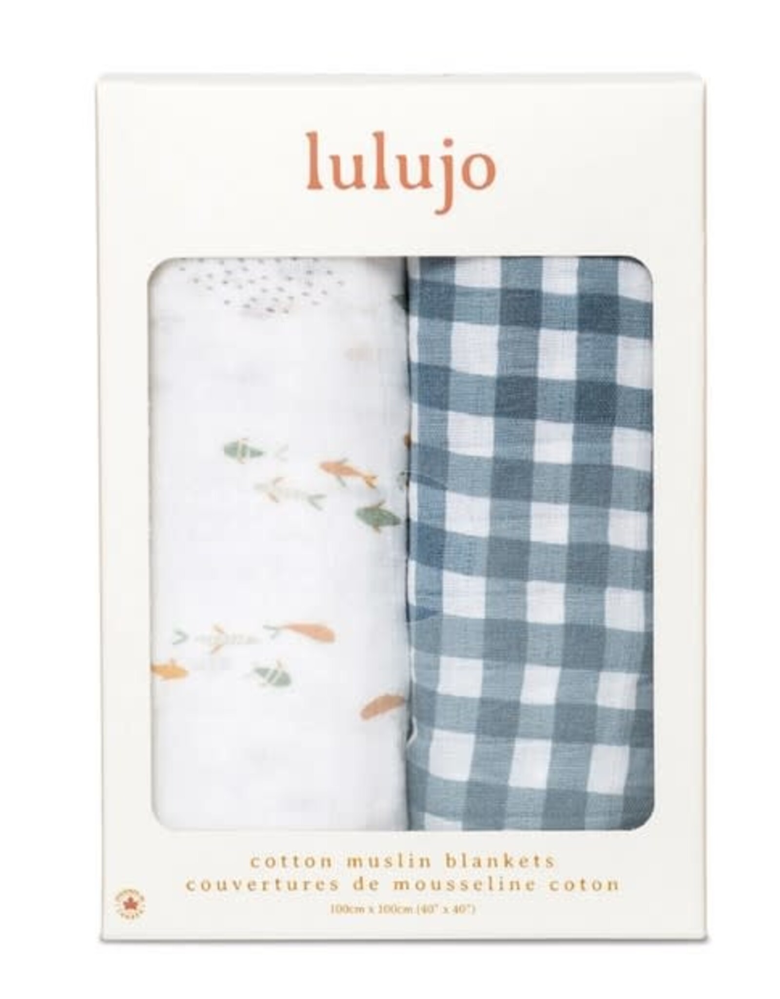 Cotton Muslin Swaddle Blankets - 2 pack - Boho - Fish + Navy Gingham