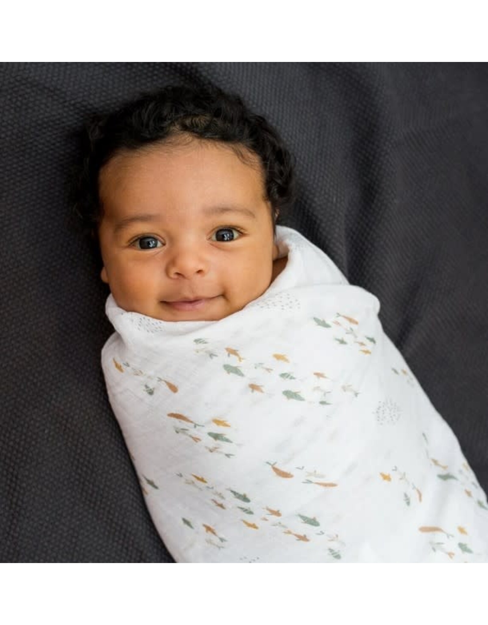 Cotton Muslin Swaddle Blankets - 2 pack - Boho - Fish + Navy Gingham