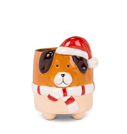 Large Dog w/Santa Hat Planter - 6"
