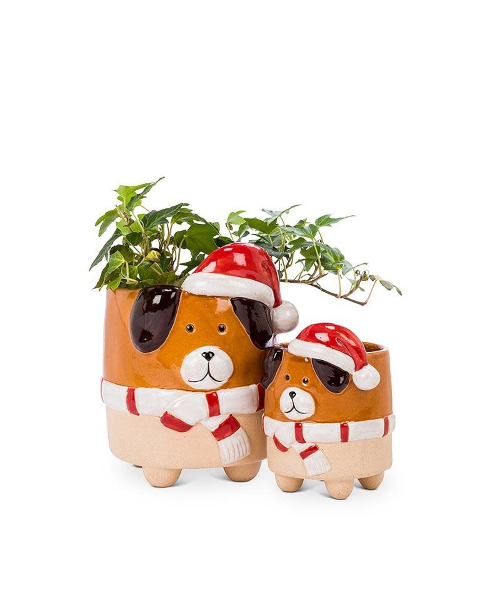 Large Dog w/Santa Hat Planter - 6"