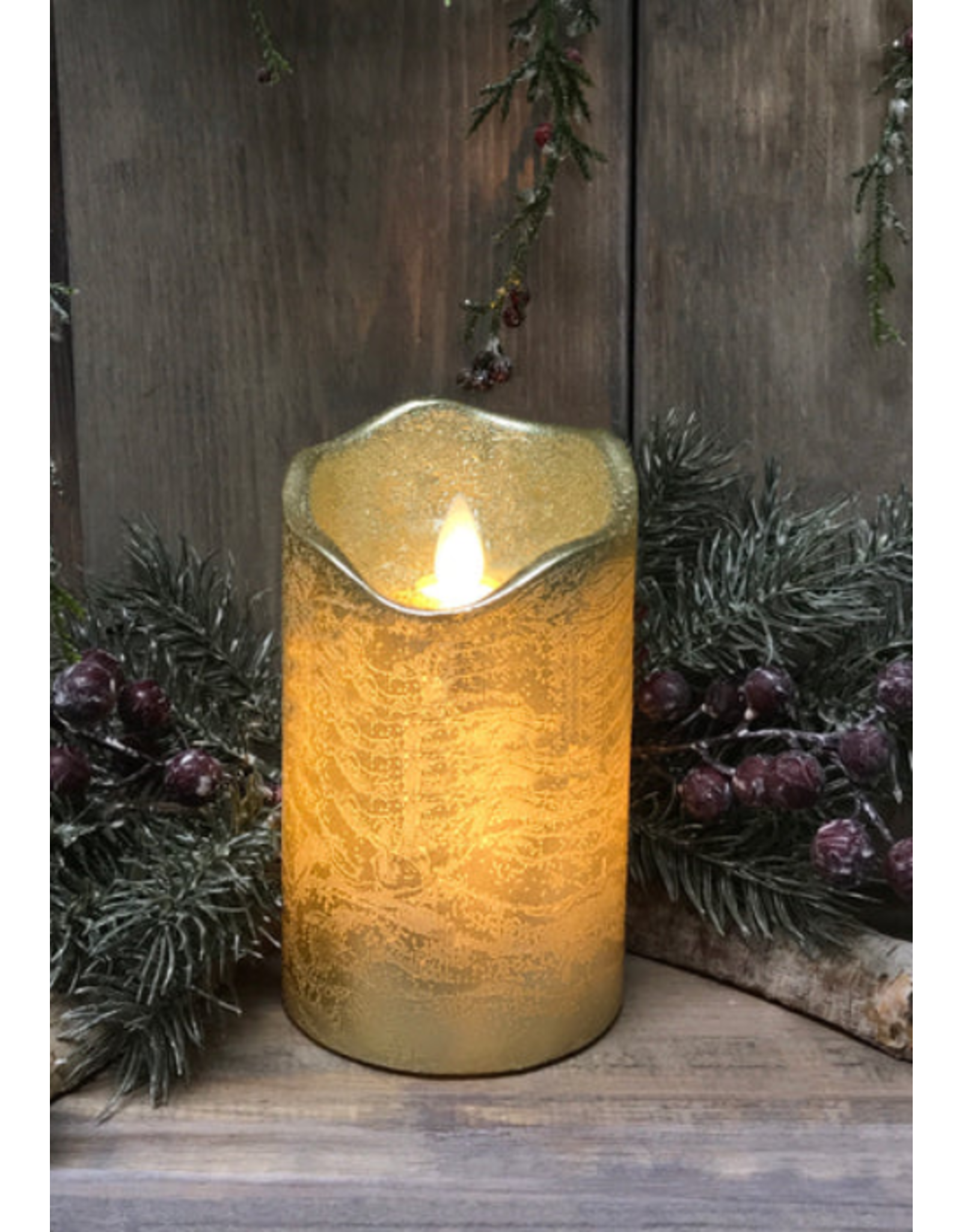 3"x6" Gold Finish Moving Flame Pillar