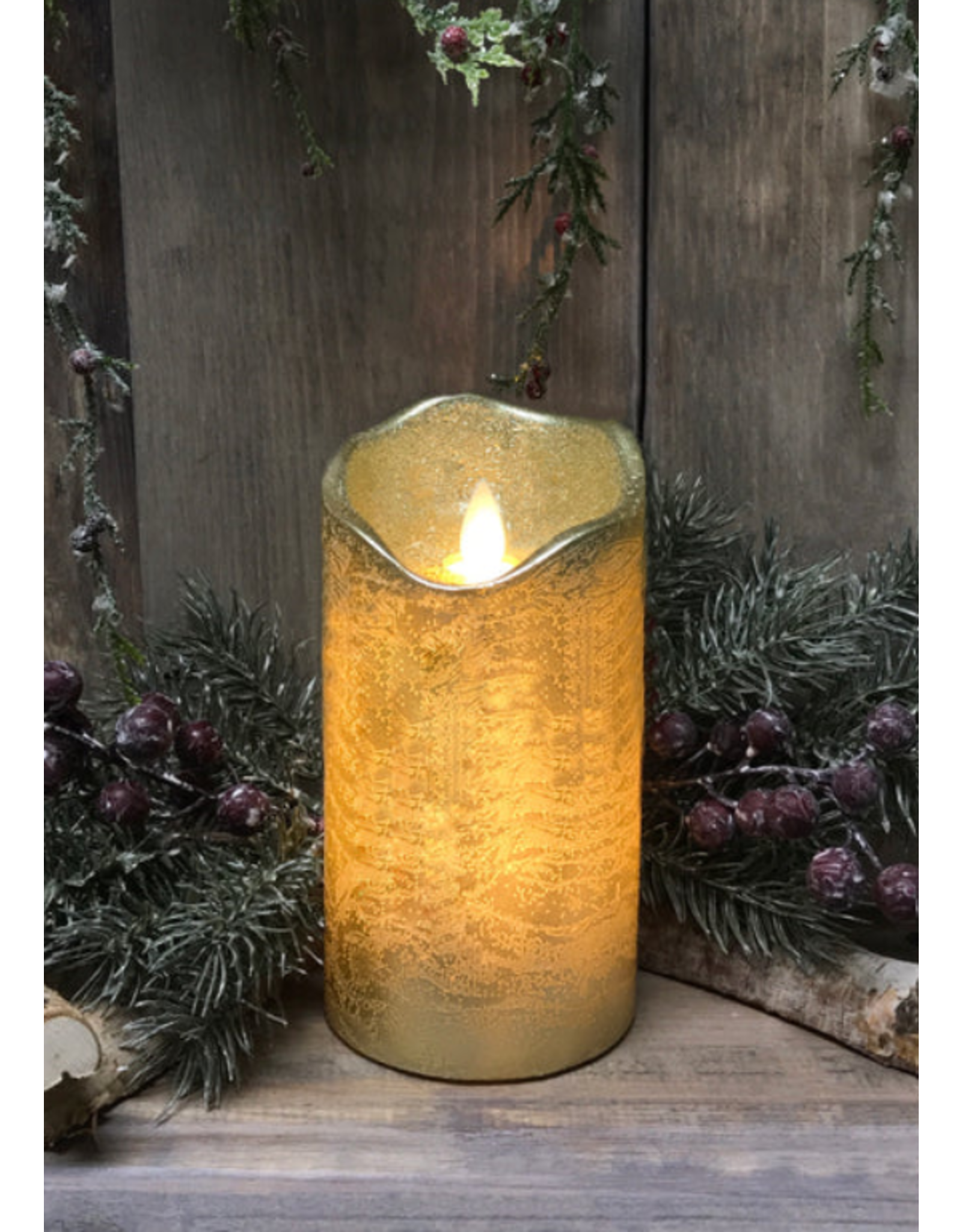 3"x8" Gold Finish Moving Flame Pillar