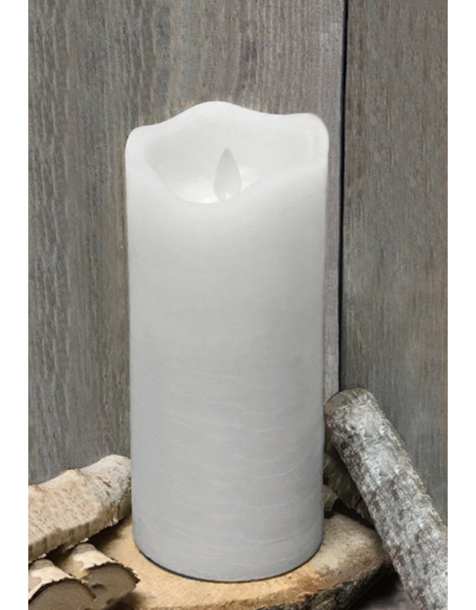 3"x8" White Rustic Moving Flame Pillar