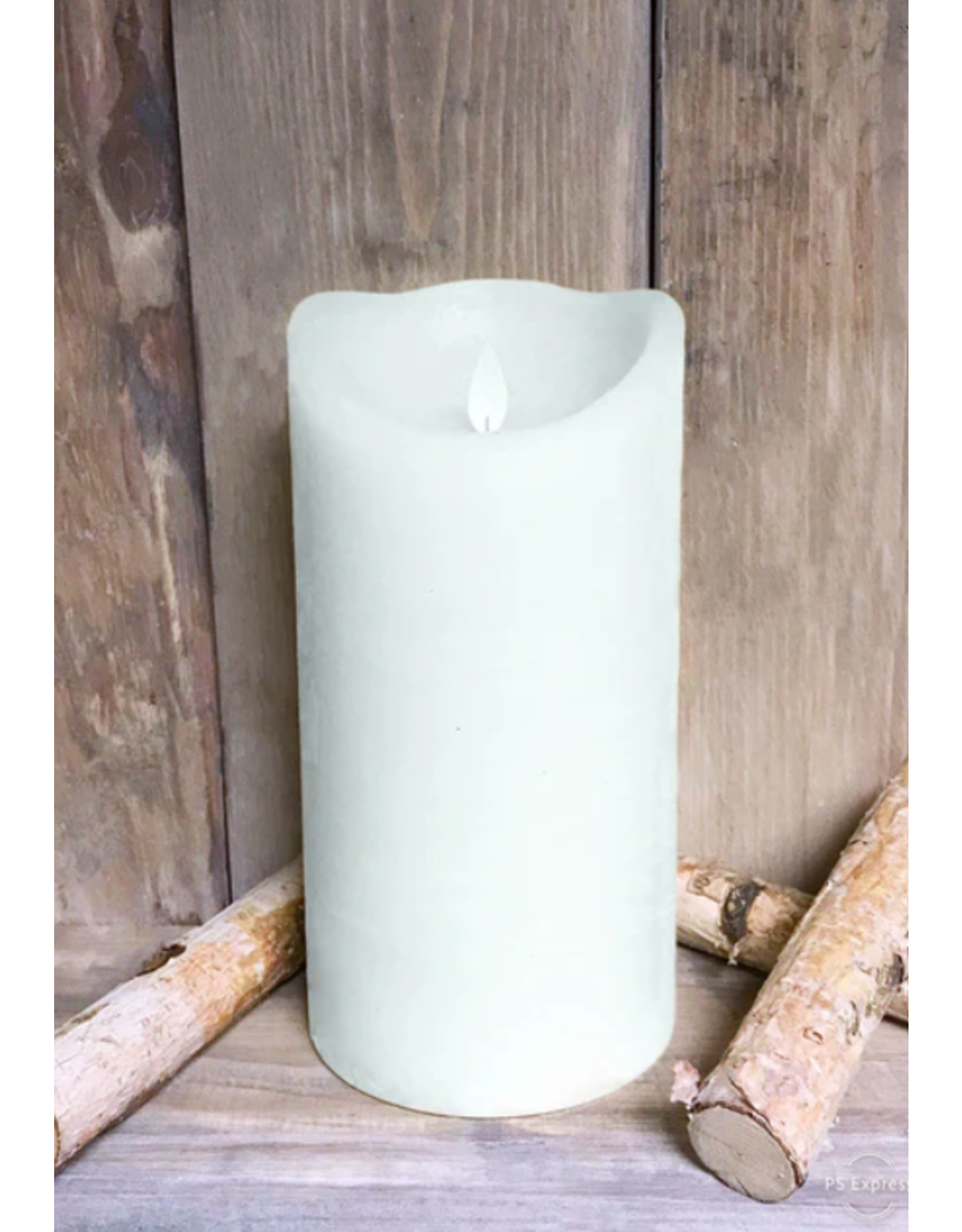 4"x8" White Rustic Finish Moving Flame Pillar