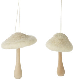 White Felt Top Mushroom Ornament  - small