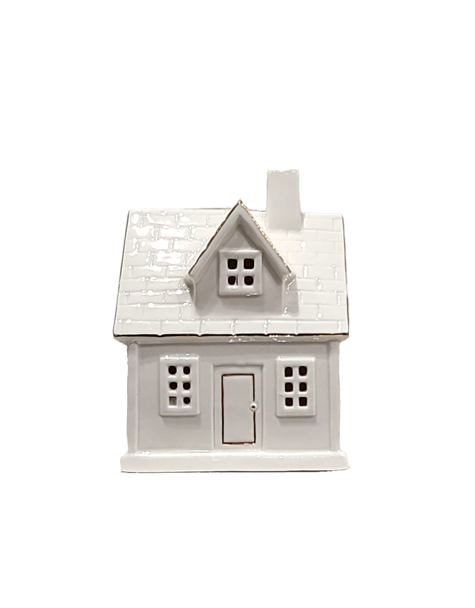 White ceramic  house with gold trim, LED