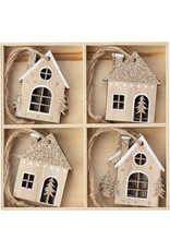 Natural Wood House Ornaments - Set of 8