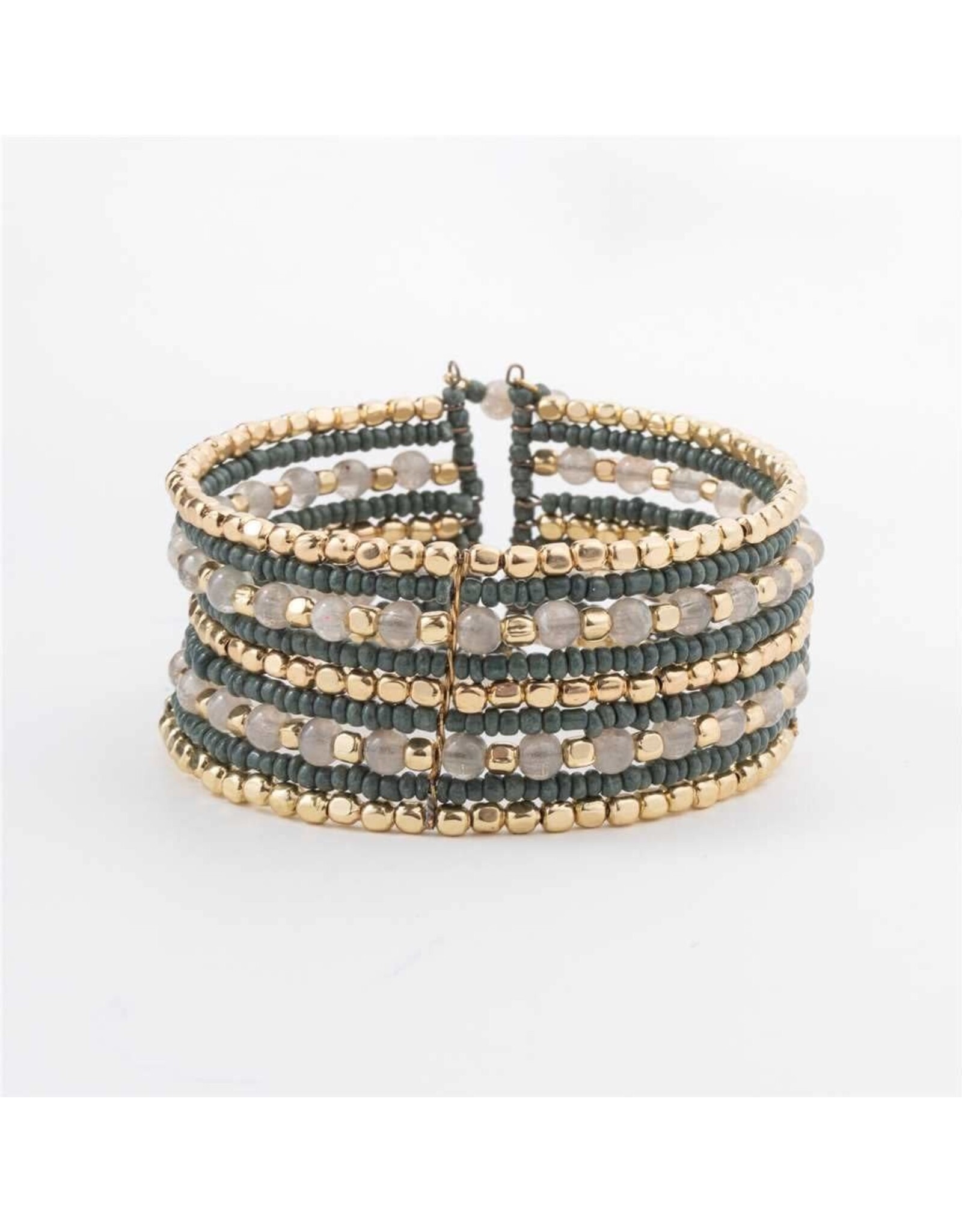 Cuff Bracelet Beaded - Green