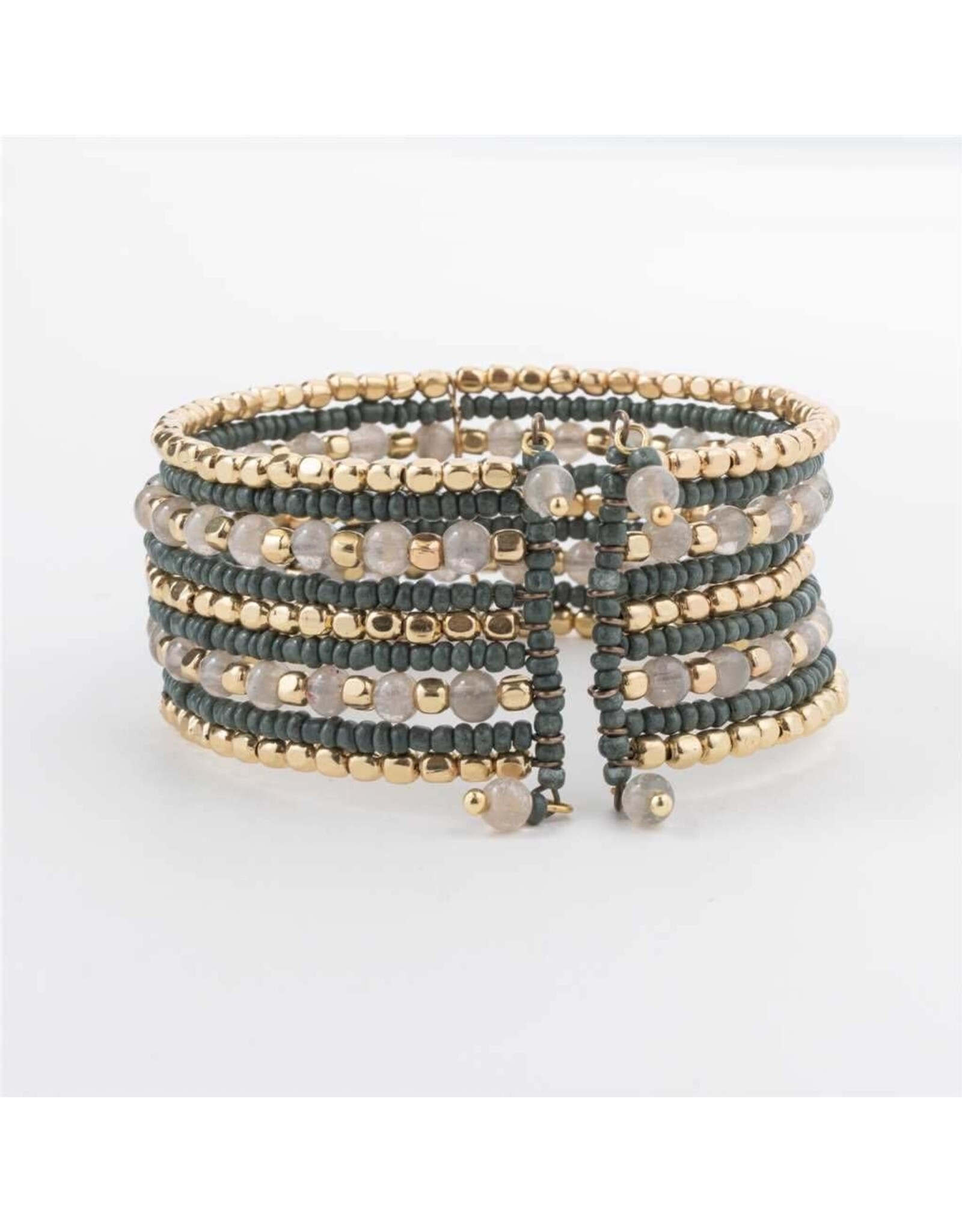 Cuff Bracelet Beaded - Green