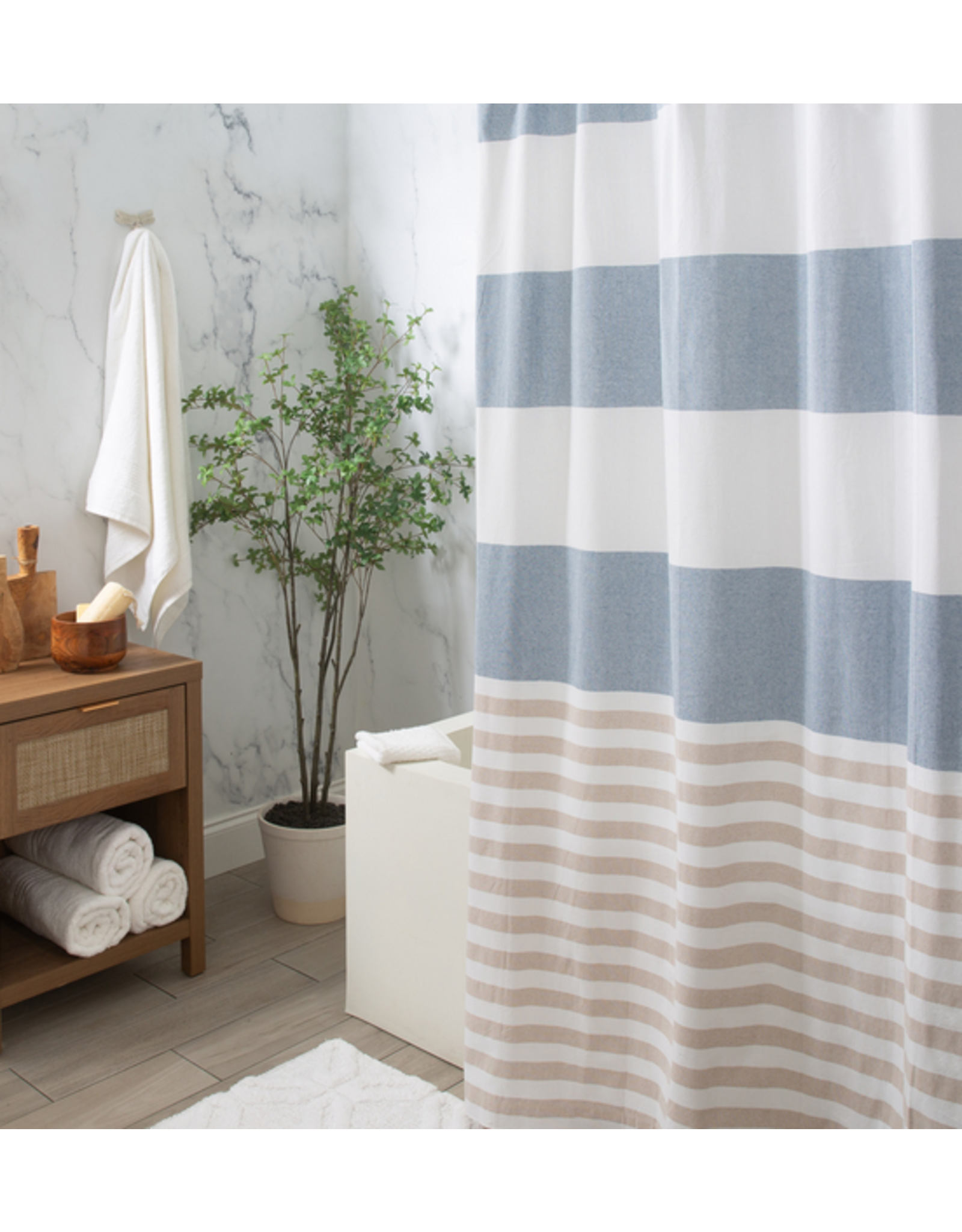 Stripe Shower Curtain - Blue/Natural