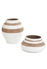 Large White/Brown Cement Stripe Vase