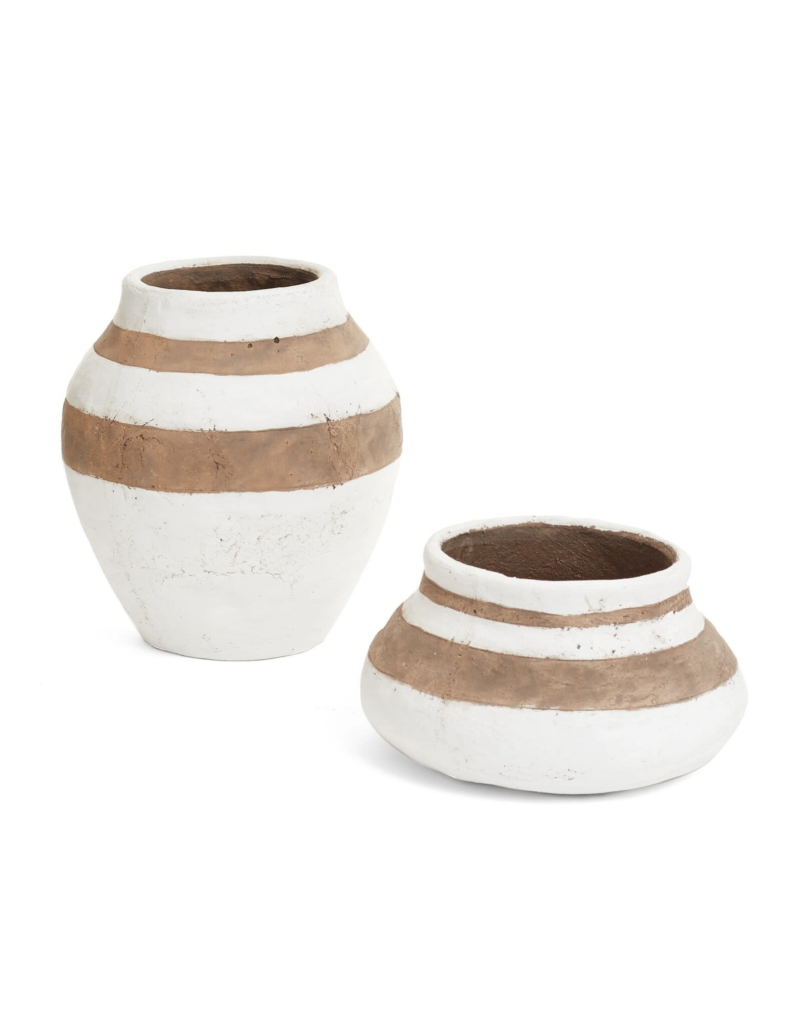 Large White/Brown Cement Stripe Vase