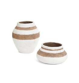 Large White/Brown Cement Stripe Vase