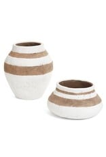 Small White/Brown Cement Stripe Vase