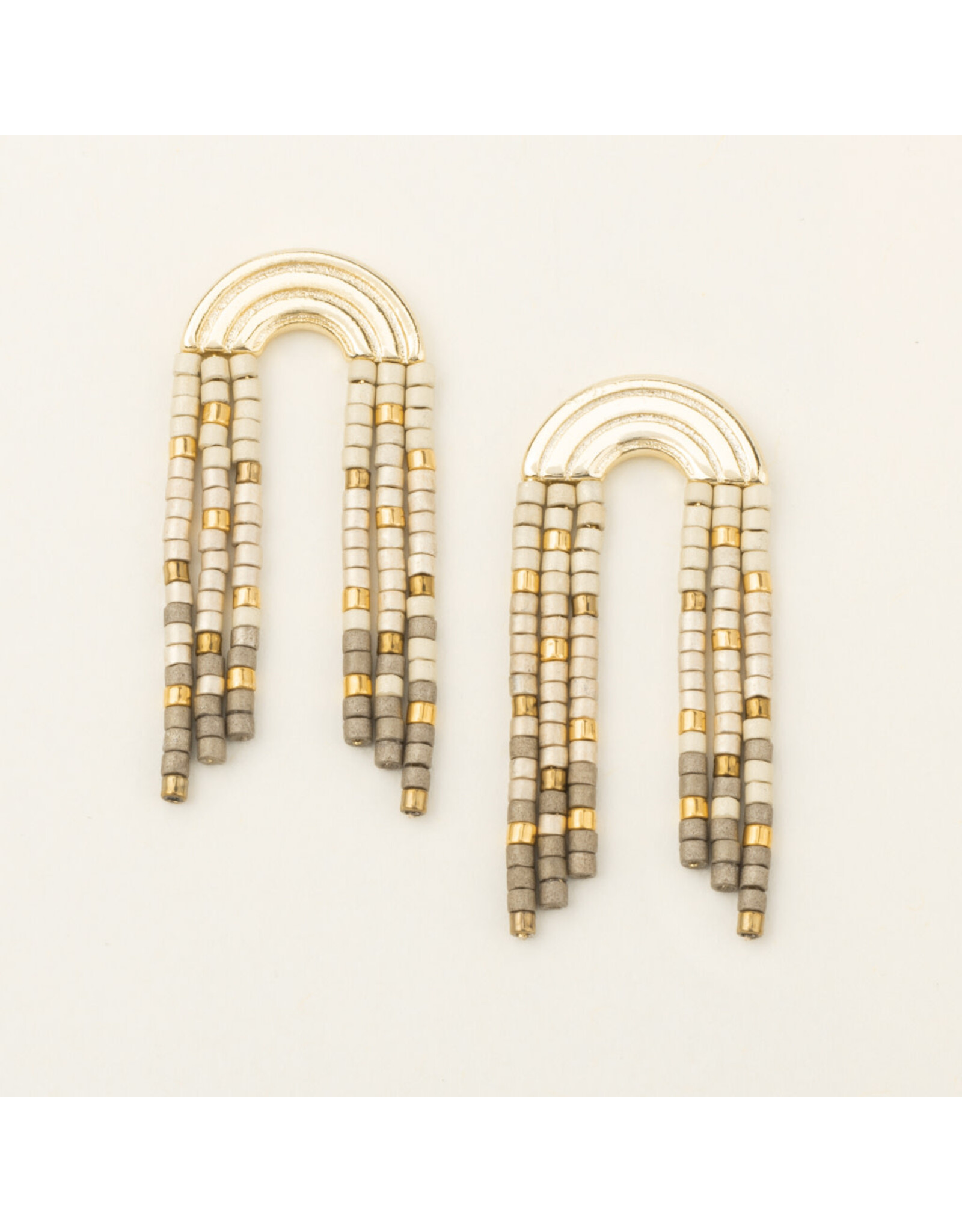 Chromacolor Miyuki Rainbow Fringe Earring - Pewter Multi/Gold