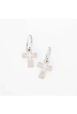 Hammered Cross Earrings - Silver