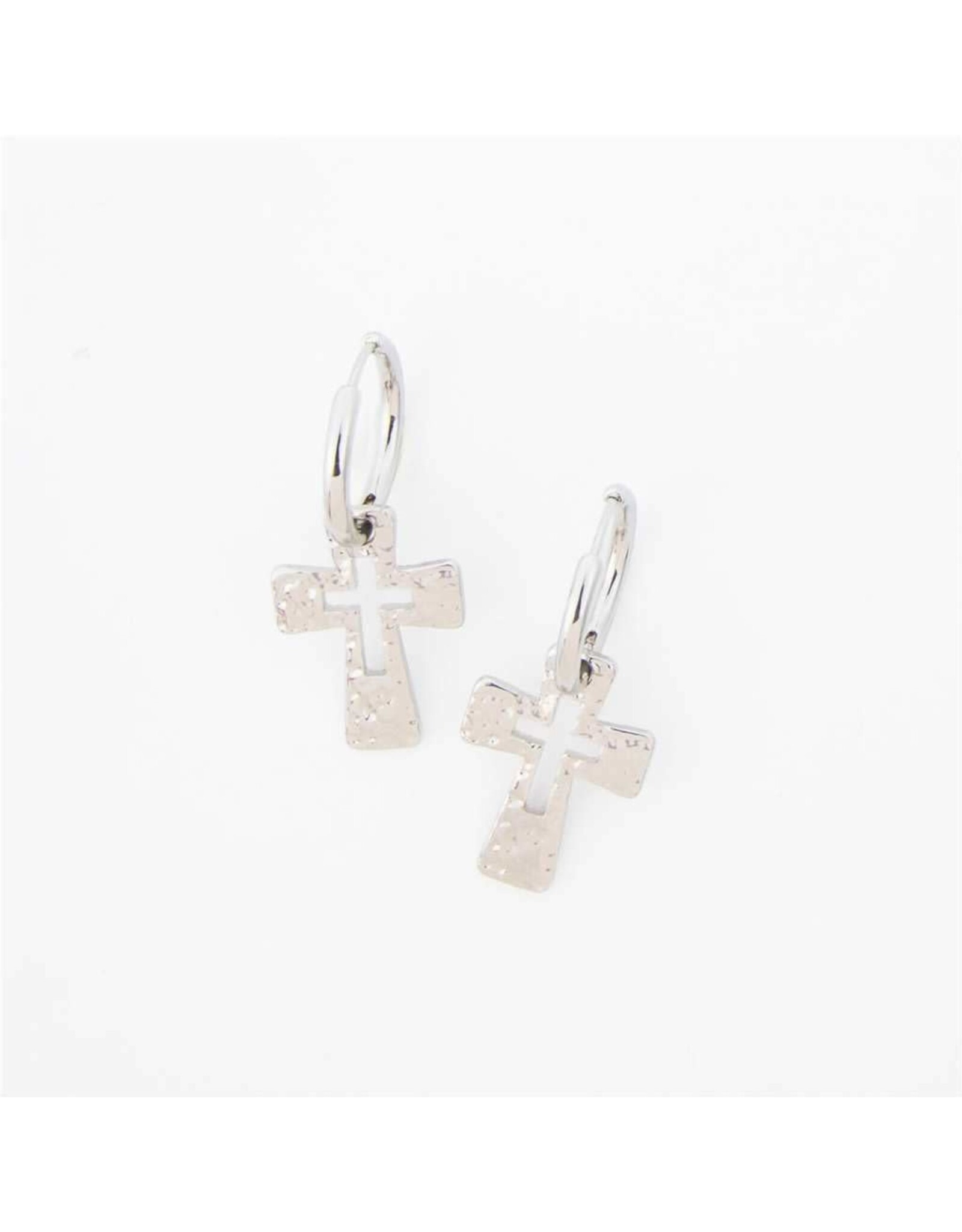 Hammered Cross Earrings - Silver