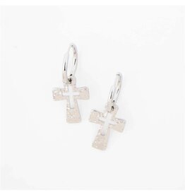 Hammered Cross Earrings - Silver