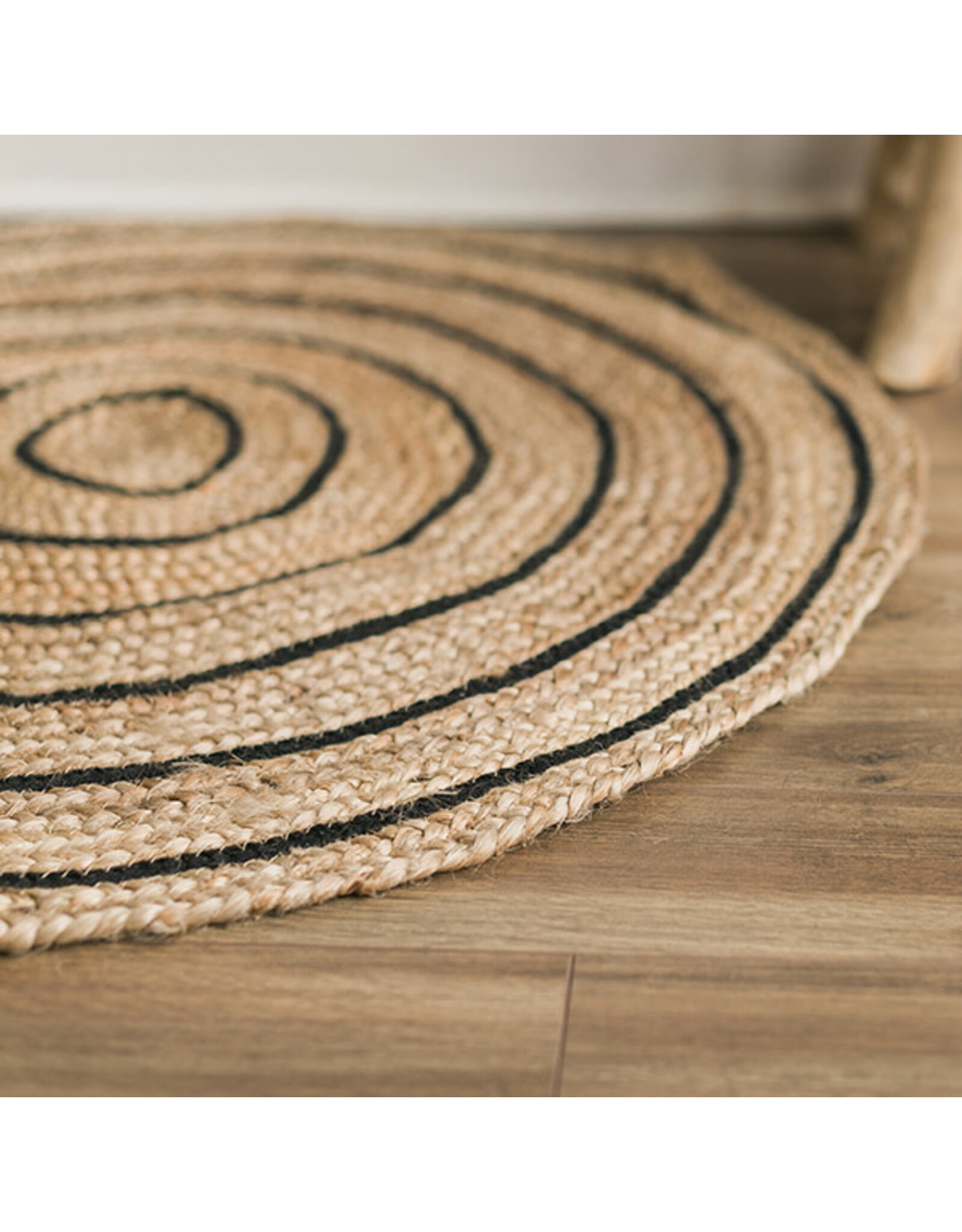 Round 36" Jute Rug with Black Stripes