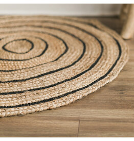 Round 36" Jute Rug with Black Stripes