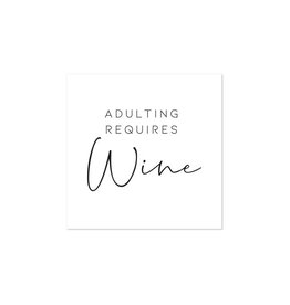 Adulting Requires Wine Printed Cocktail Napkin 20Pk Black