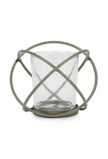 Metal Sphere Votive Holder Green Glass