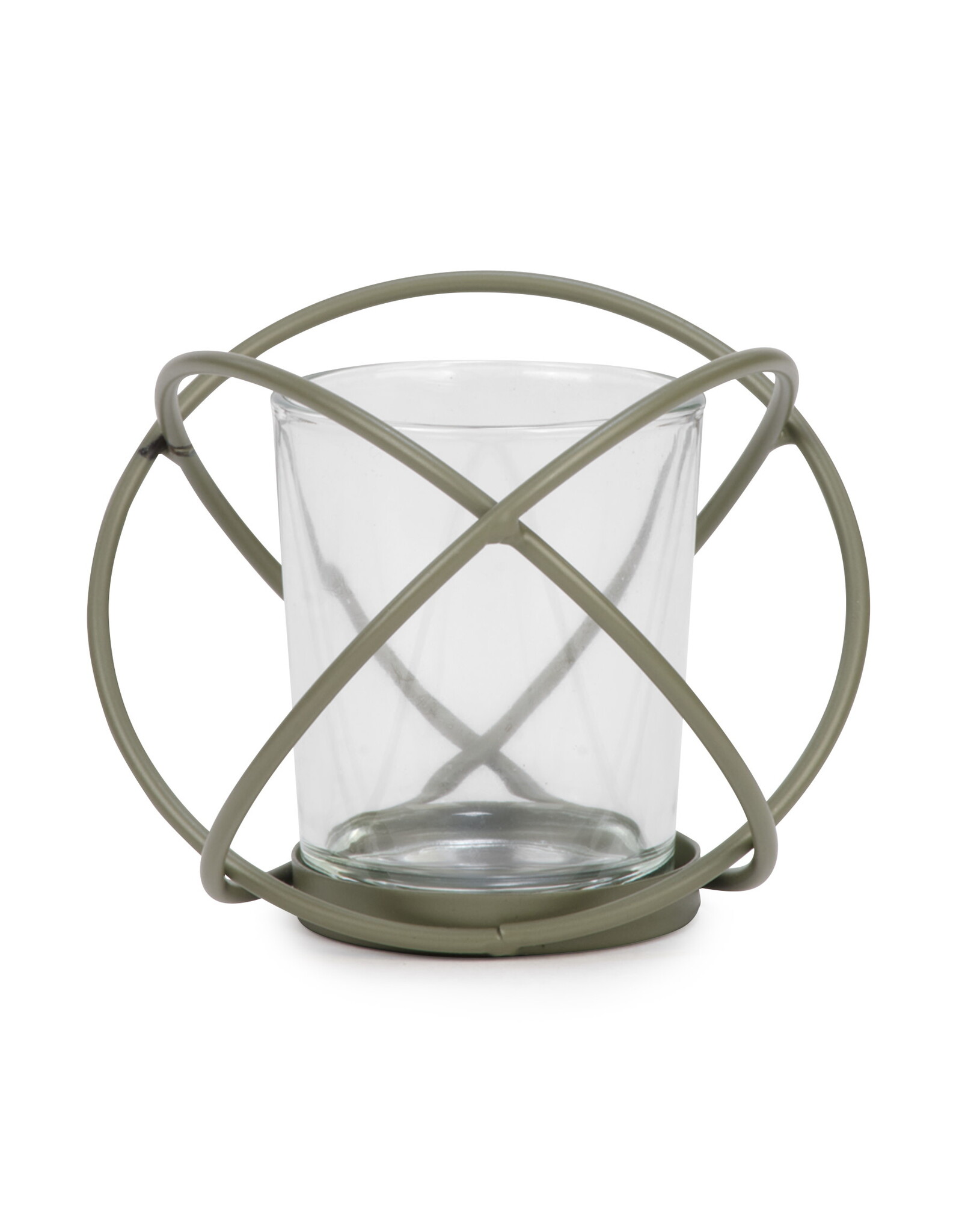 Metal Sphere Votive Holder Green Glass