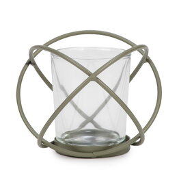 Metal Sphere Votive Holder Green Glass
