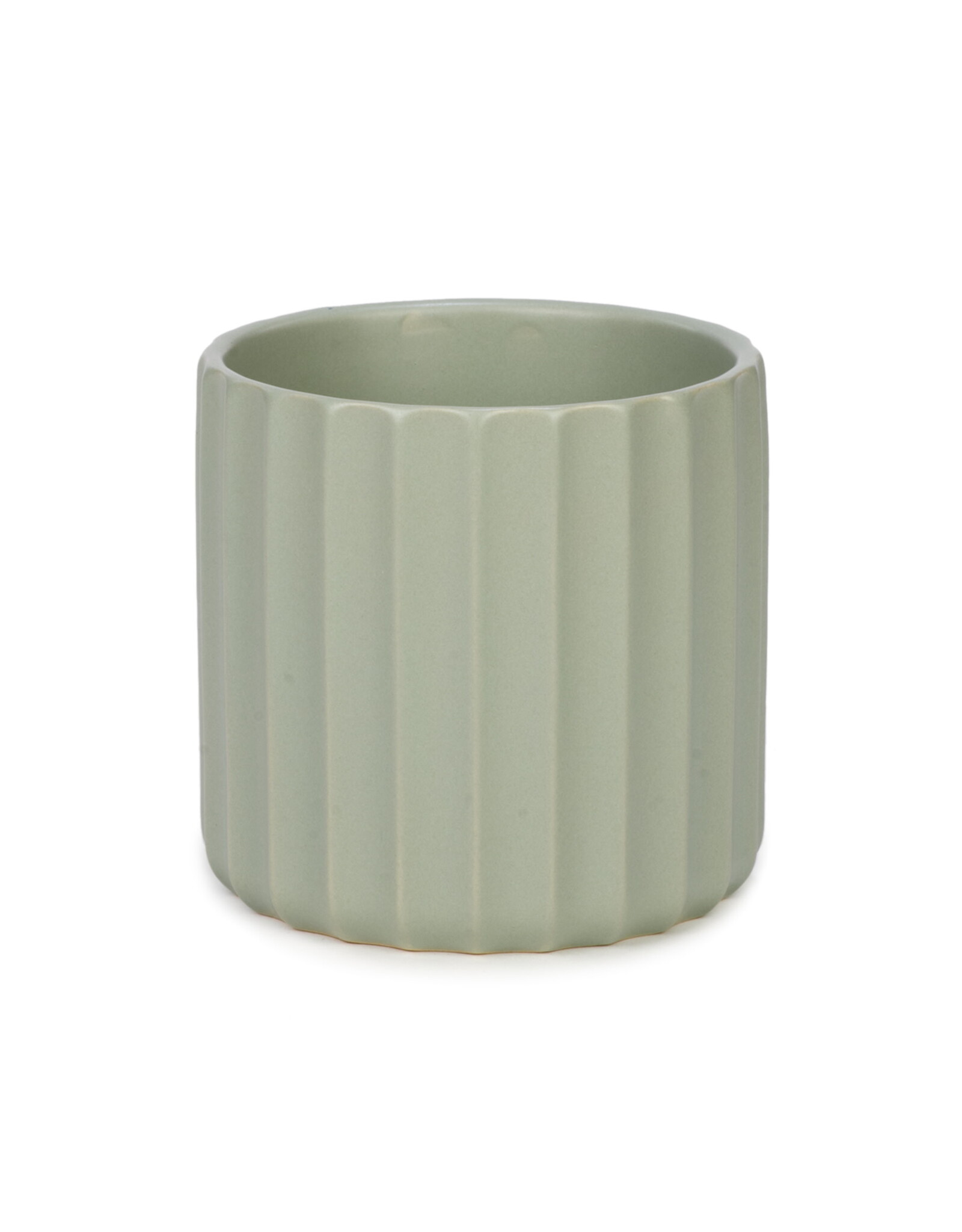 Green Ridged Ceramic Pot