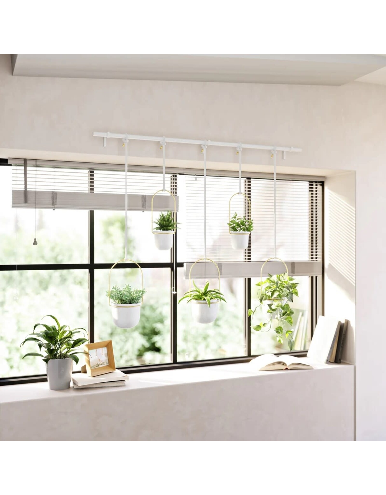 Triflora 5 Hanging Planter - White & Brass
