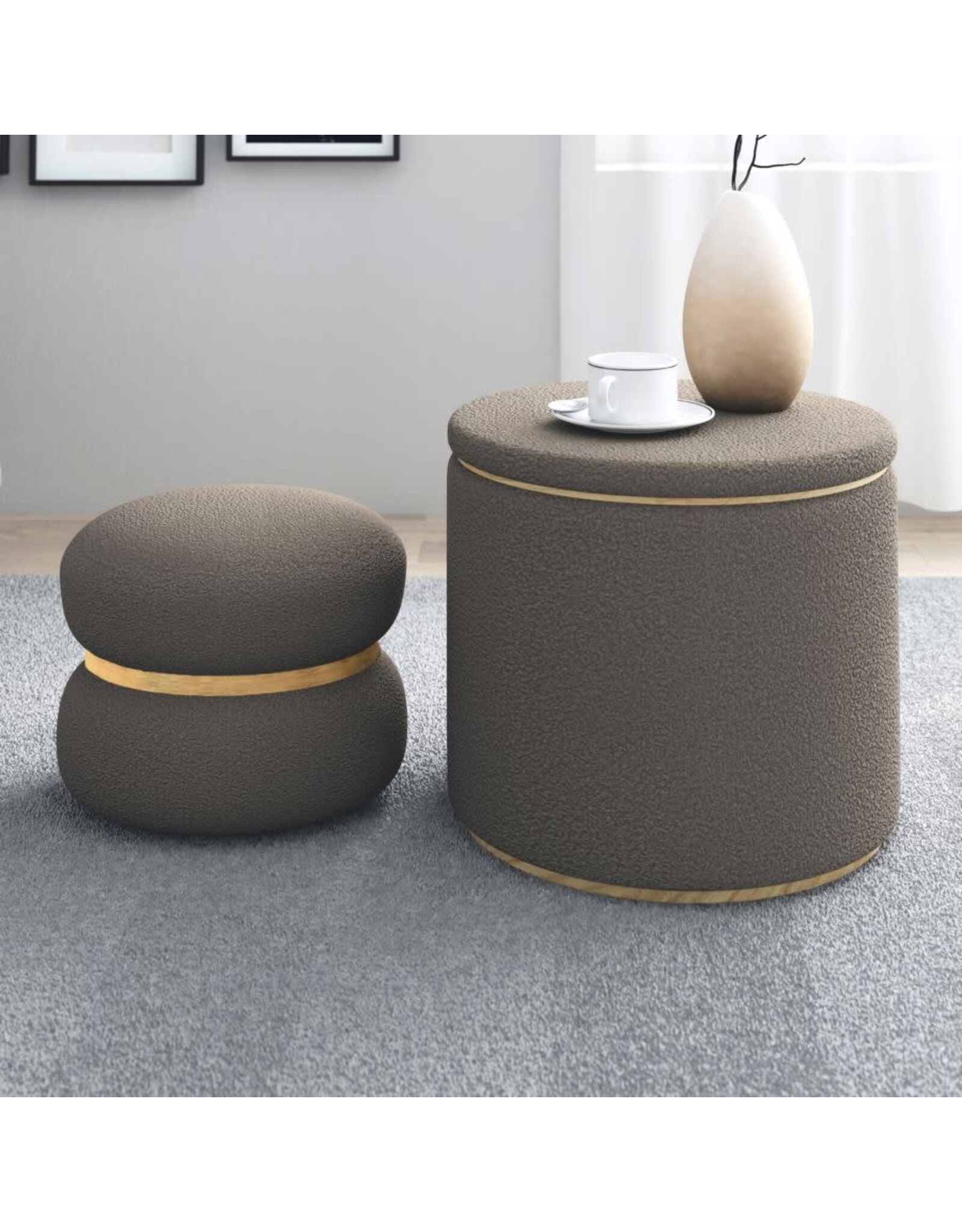 Cecily 2 Piece Ottoman Set- Warm Grey