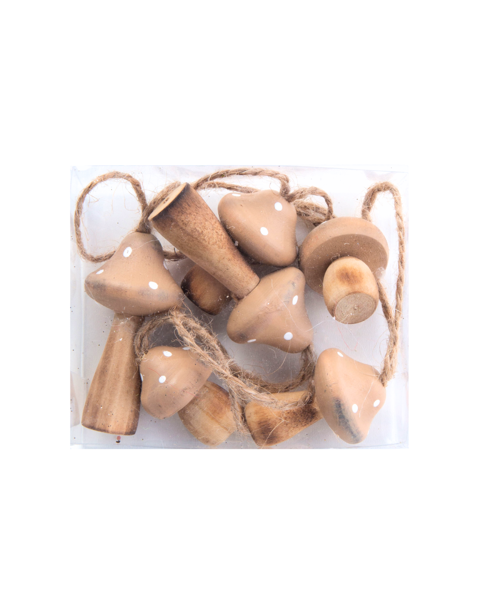 Wooden Mushroom Ornaments - set of 6
