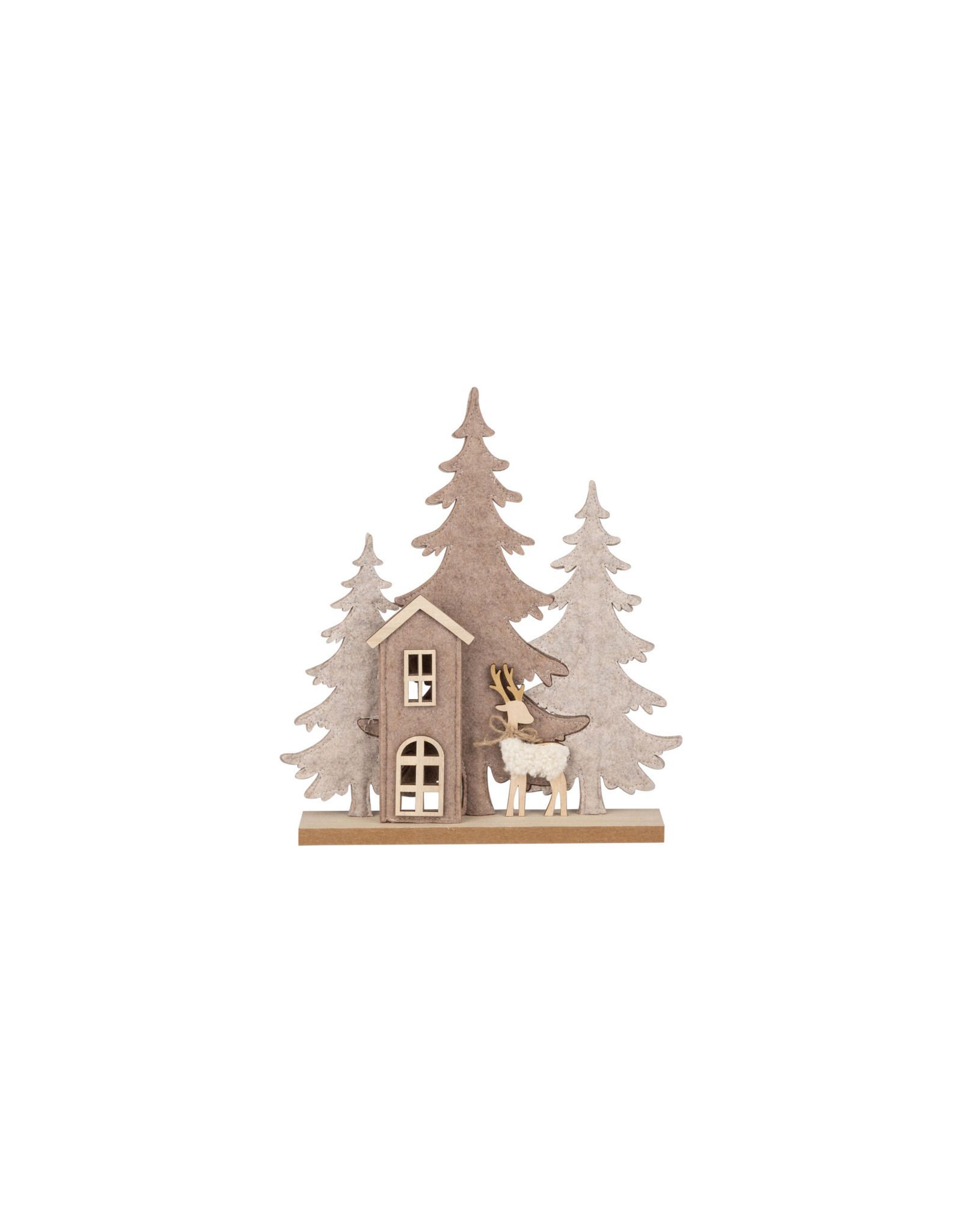 Felt and Wood Forest Scene with Reindeer