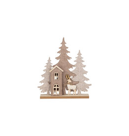 Felt and Wood Forest Scene with Reindeer