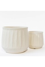 Cream Ribbed Ceramic Pot - large