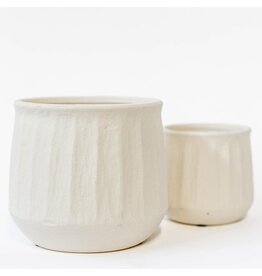 Cream Ribbed Ceramic Pot - large