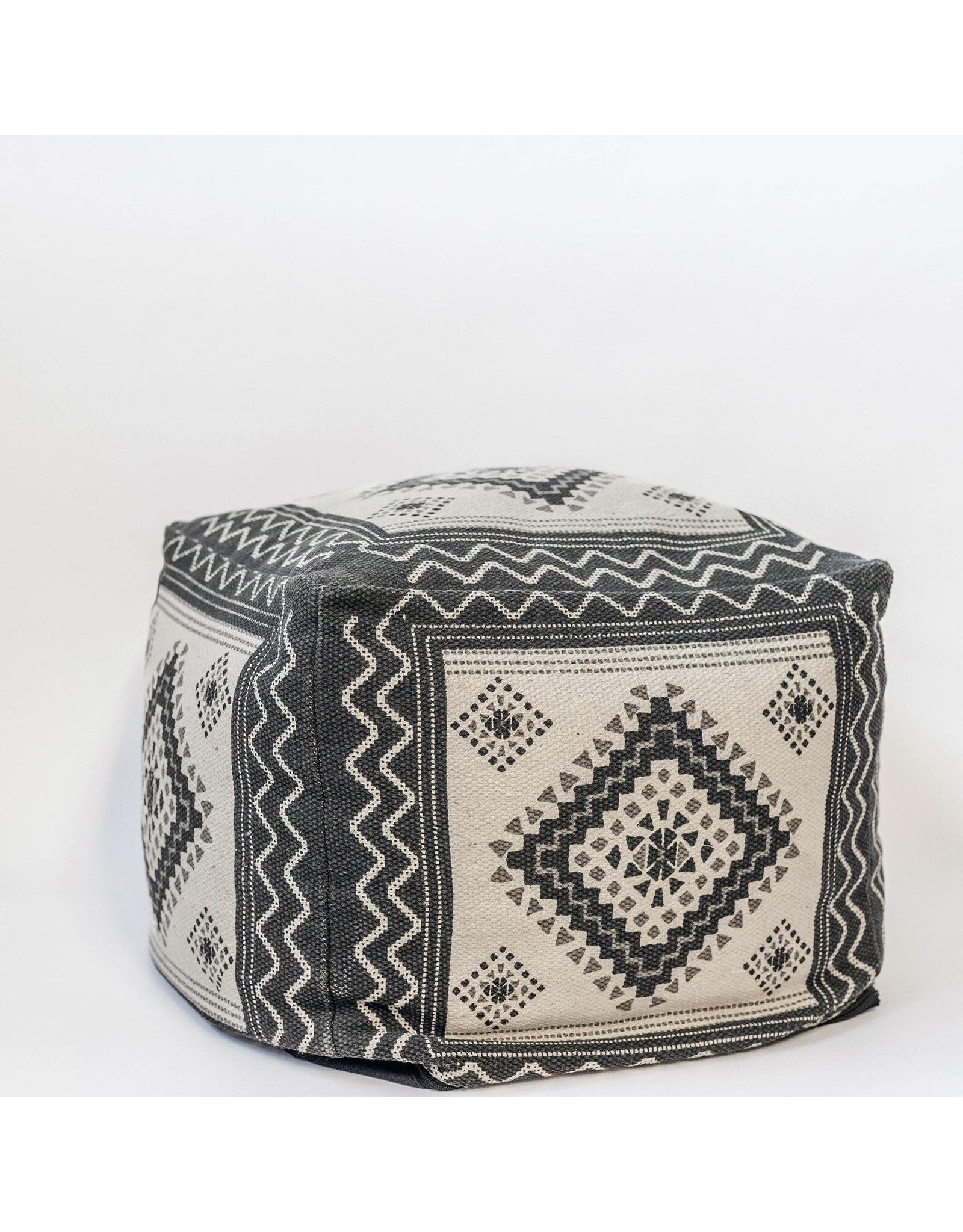 Grey and Cream Boho Pouf