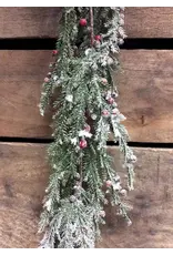 6ft Frosted Cedar Garland with Red Berries