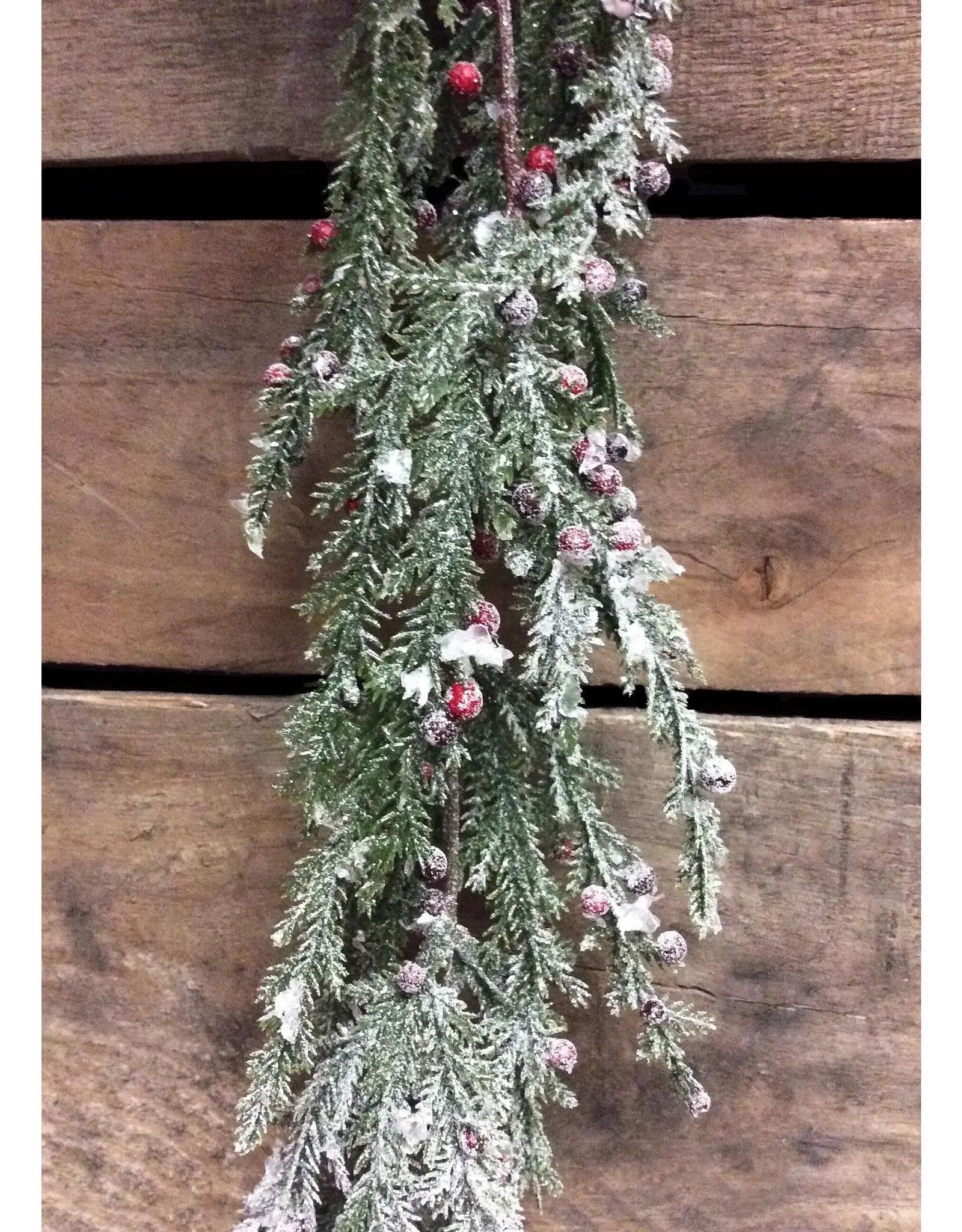 6ft Frosted Cedar Garland with Red Berries