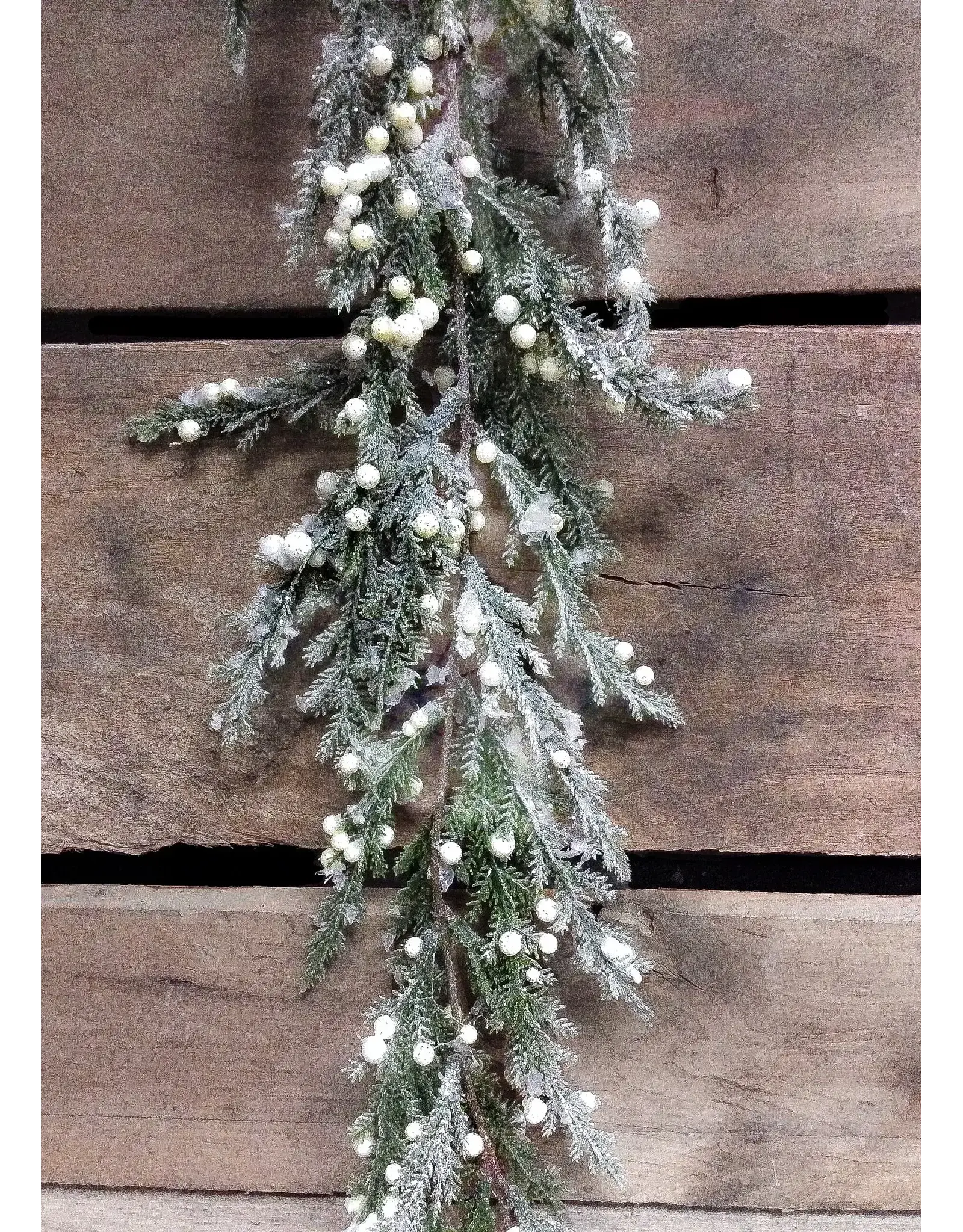 6ft Frosted Cedar Garland with Cream Berries