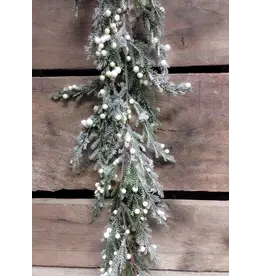 6ft Frosted Cedar Garland with Cream Berries
