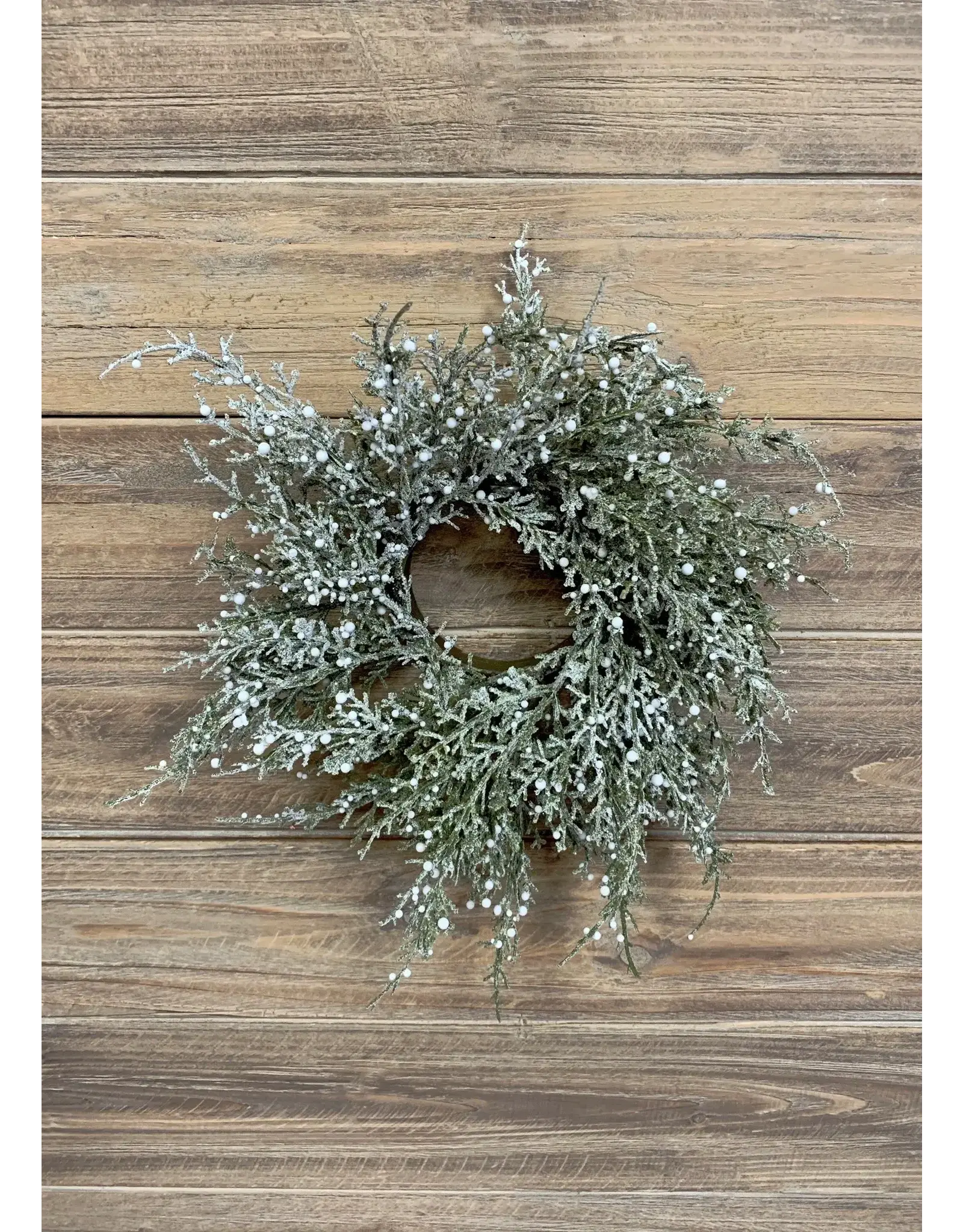 Glittered Cedar Candle Ring, White Berries