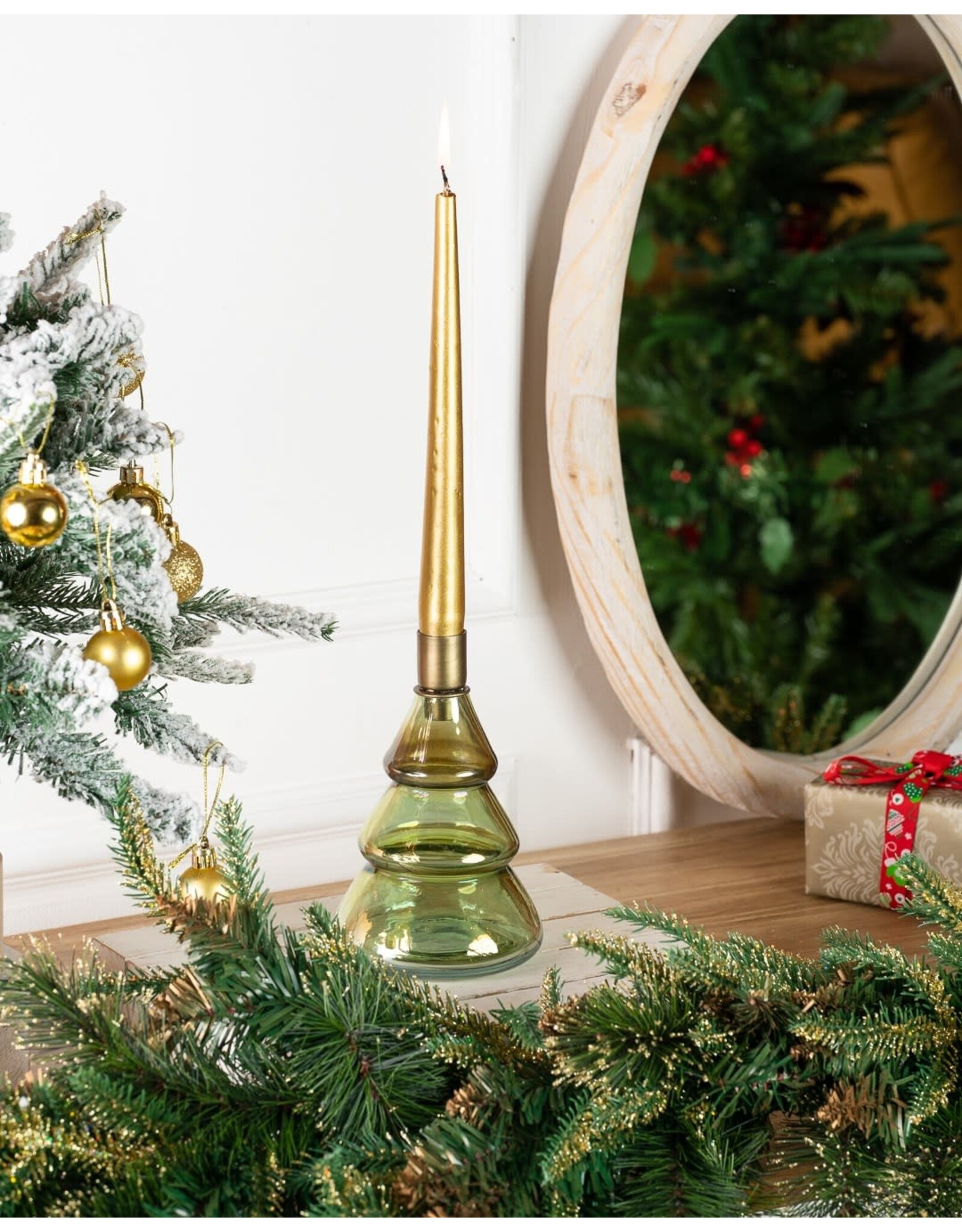 Green Glass Tree Candleholder