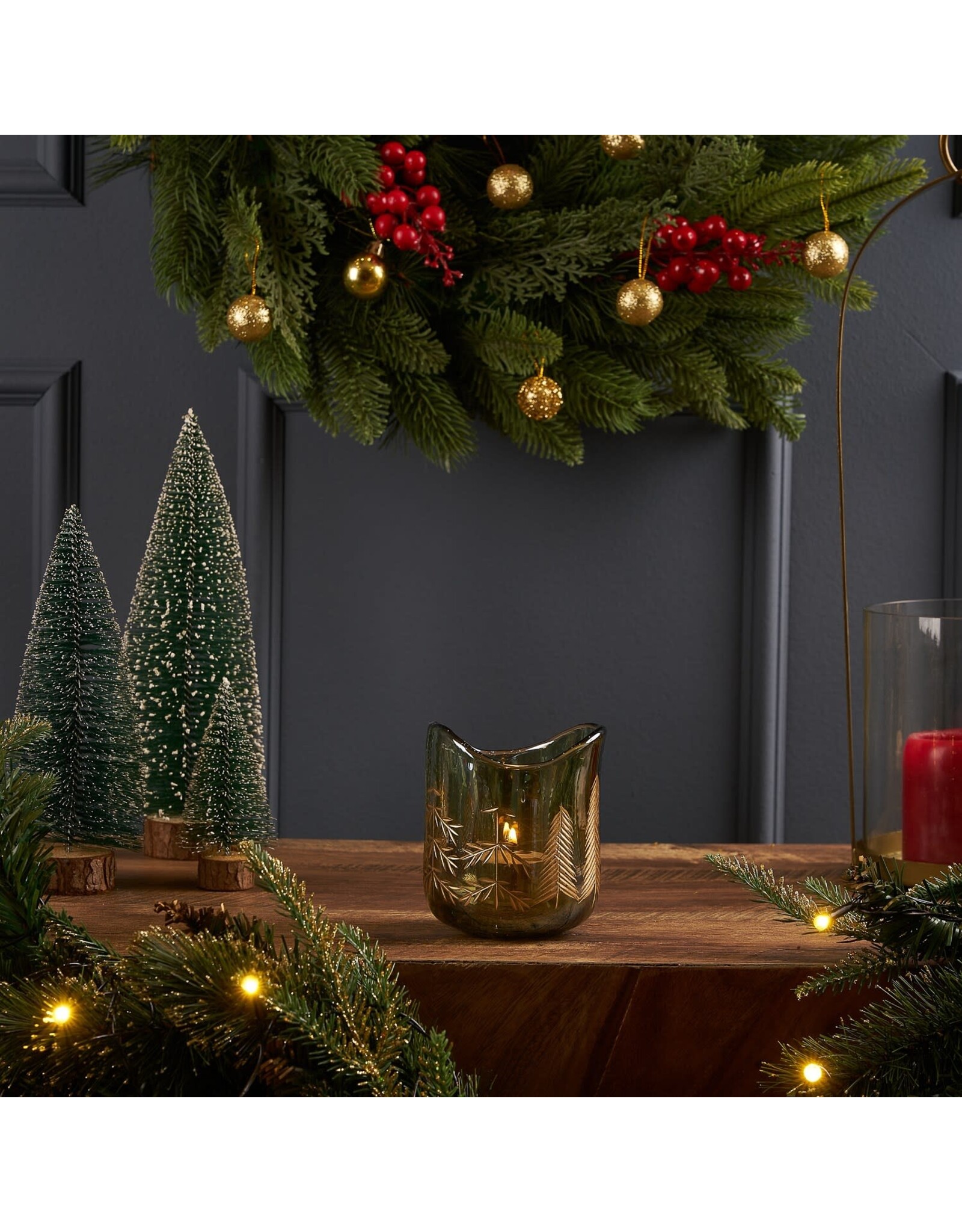Green Etched Tree Candleholder